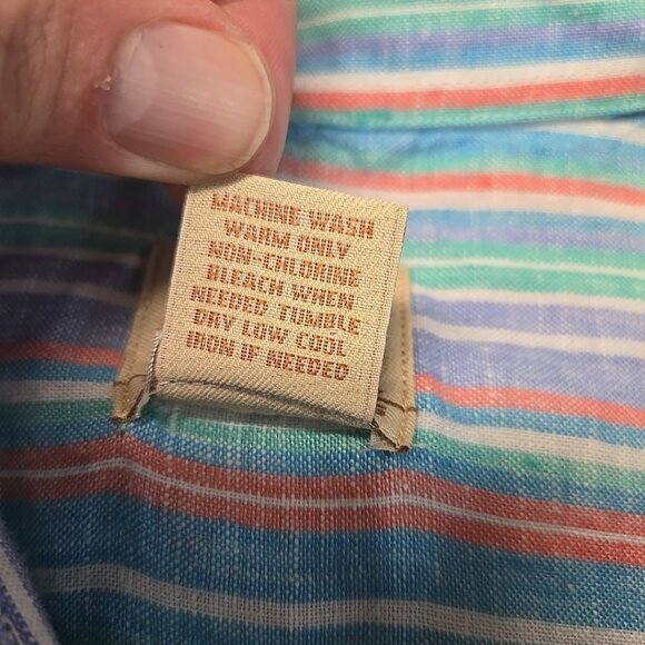 Jos A Bank 100% Linen Shirt Mens Size XL Rainbow Vertical Striped Button Down - Picture 7 of 7